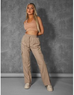 Split Hem Cargo Trousers Stone