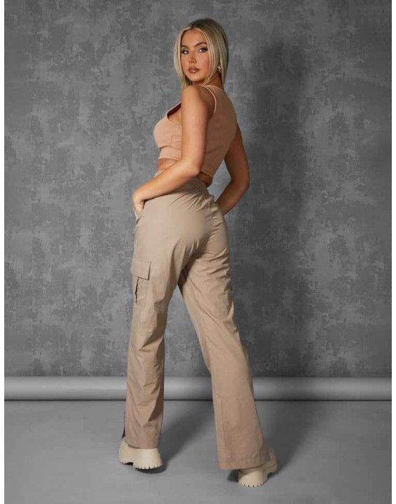 Split Hem Cargo Trousers Stone