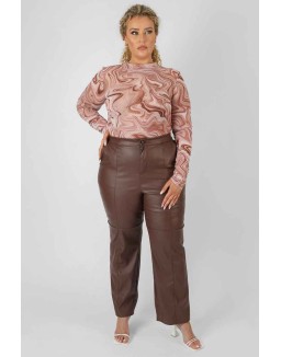 Curve Pu Seam Front Split Detail Trousers Chocolate
