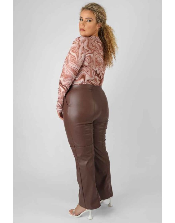 Curve Pu Seam Front Split Detail Trousers Chocolate