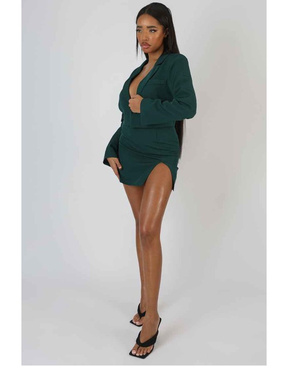 Split Front Mini Skirt Forest Green