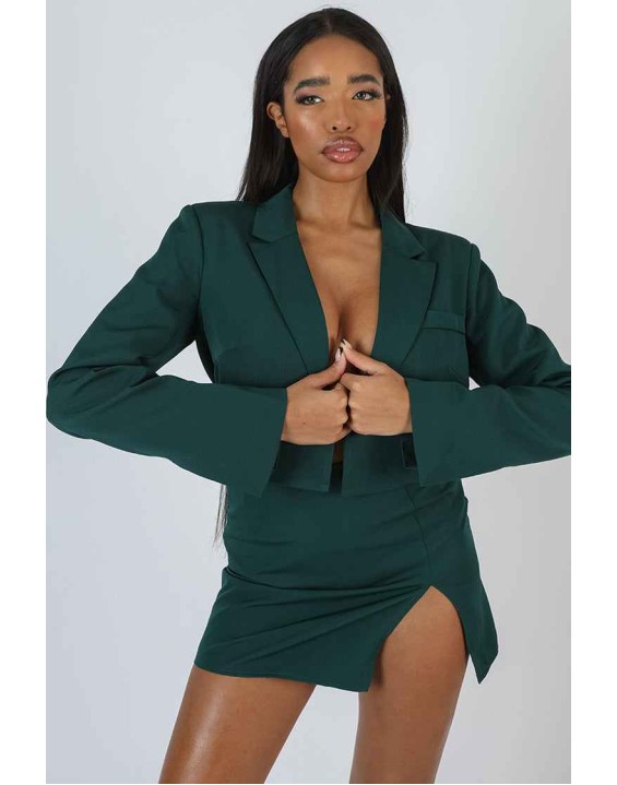 Split Front Mini Skirt Forest Green