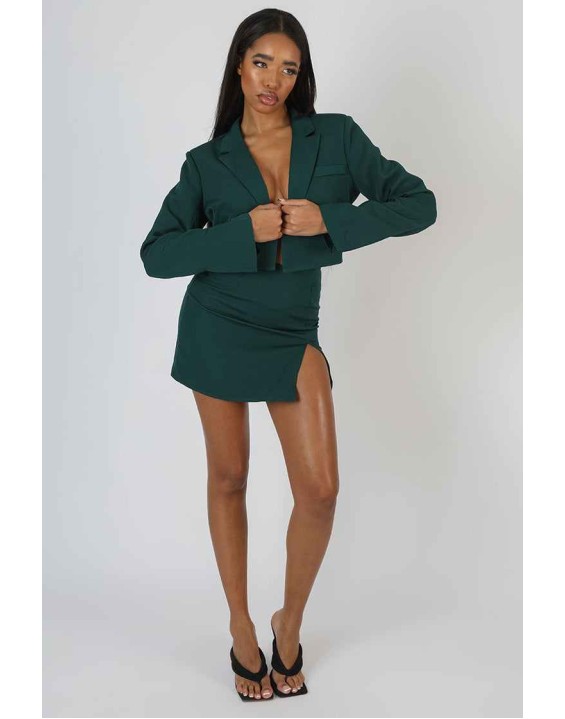 Split Front Mini Skirt Forest Green