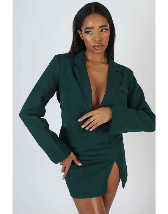 Split Front Mini Skirt Forest Green