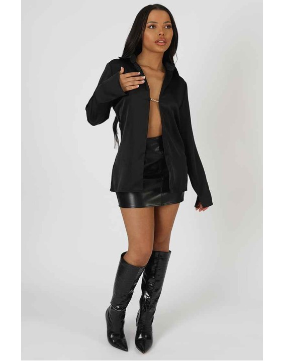 Satin Pin Detail Shirt Black