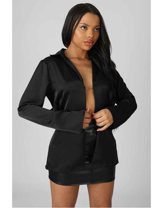 Satin Pin Detail Shirt Black
