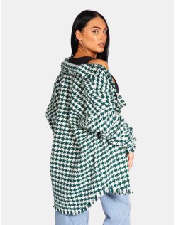 Houndstooth Shacket Forest Green