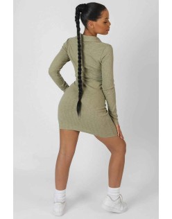 Button Front Ruched Dress Khaki