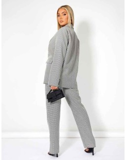 Houndstooth Straight Leg Split Hem Trousers