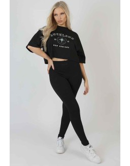 Auckland Slogan Crop Top Black