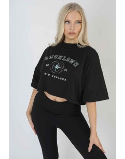 Auckland Slogan Crop Top Black