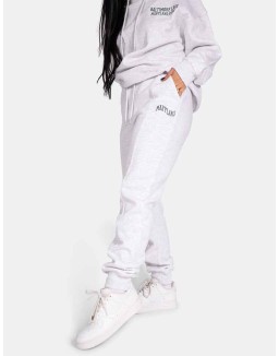 Embroidered Wave Slogan Seam Front 90'S Joggers Oatmeal Marl