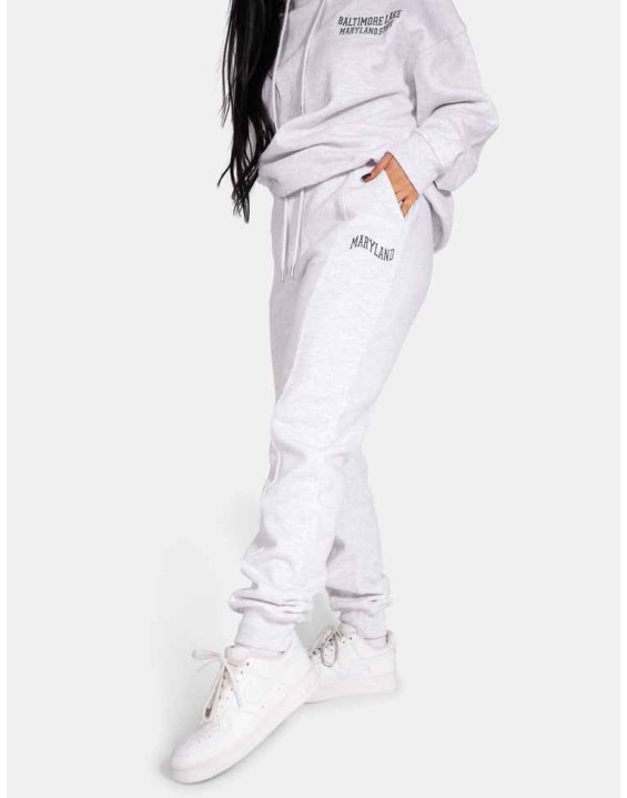 Embroidered Wave Slogan Seam Front 90'S Joggers Oatmeal Marl
