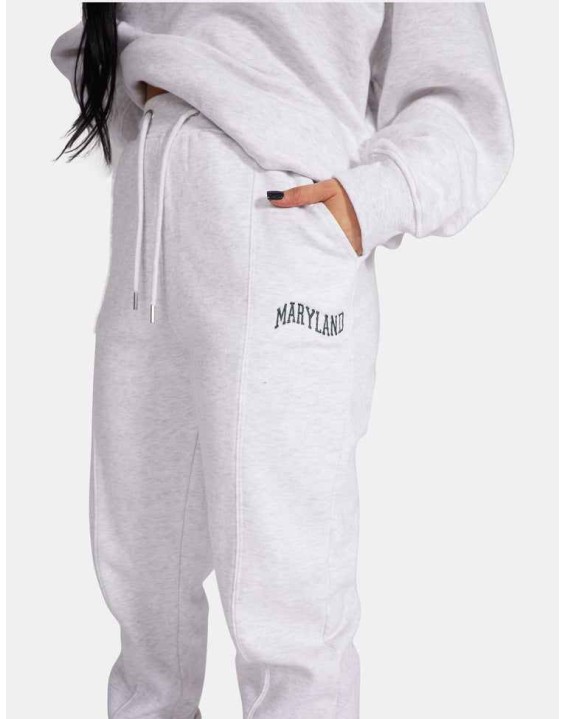 Embroidered Wave Slogan Seam Front 90'S Joggers Oatmeal Marl