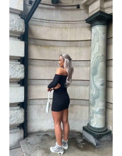 Cut Out Detail Ribbed Dress Black