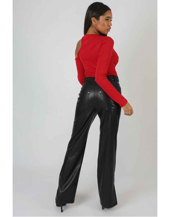 Cut Out Detail Ribbed Bodysuit Red