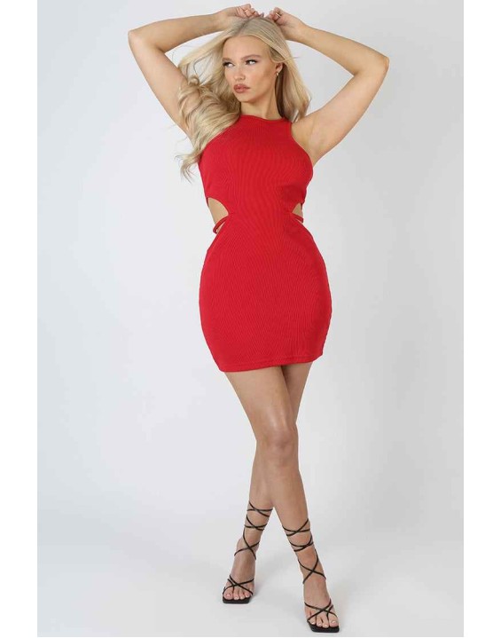 Cut Out Strappy Waist Dress Red