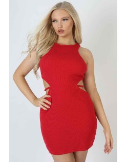 Cut Out Strappy Waist Dress Red