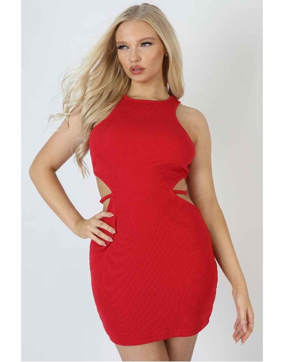 Cut Out Strappy Waist Dress Red
