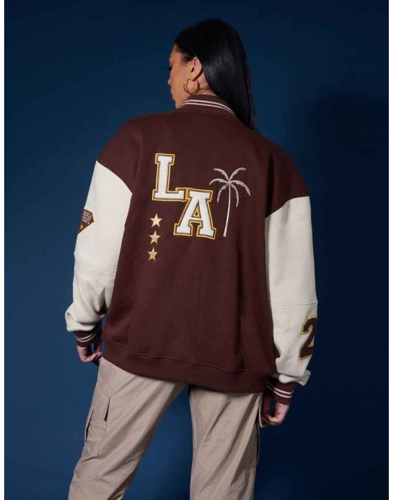 La Palm Tree Varsity Jacket Chocolate