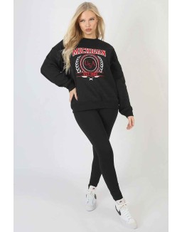 Michigan Embroidered Slogan Oversized Sweatshirt Black