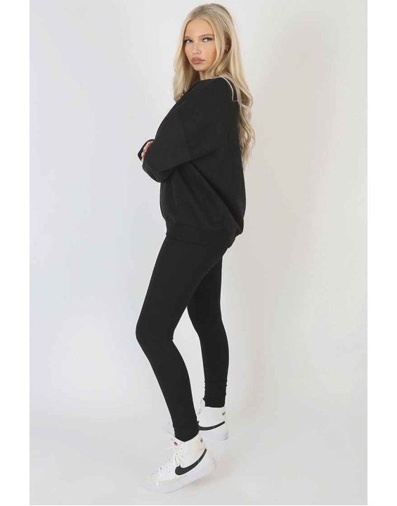 Michigan Embroidered Slogan Oversized Sweatshirt Black