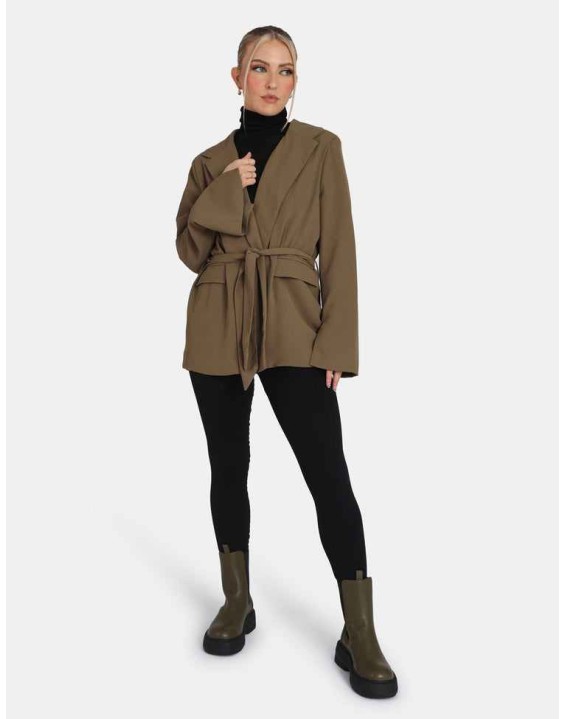 Tie Waist Blazer Khaki