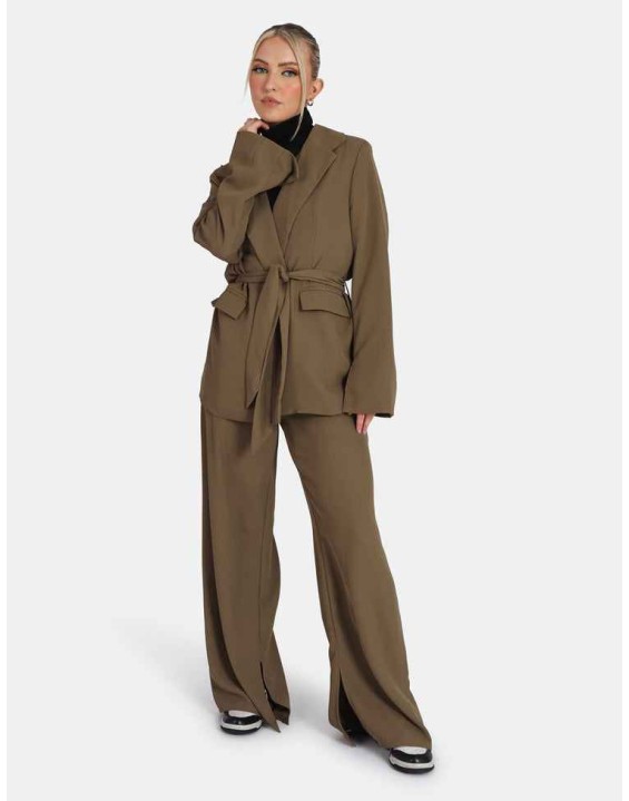 Tie Waist Blazer Khaki