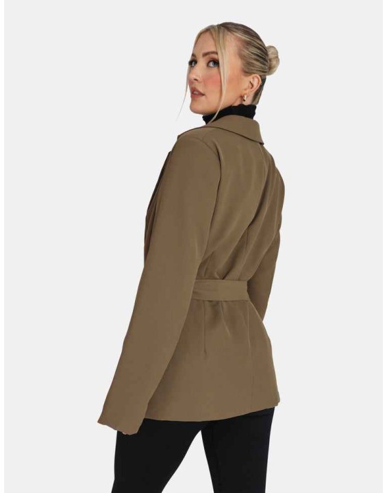 Tie Waist Blazer Khaki