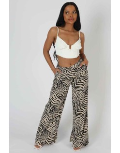 Zebra Print Tailored Trousers Stone