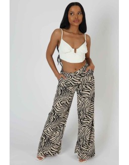 Zebra Print Tailored Trousers Stone