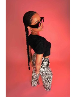 Zebra Print Tailored Trousers Stone