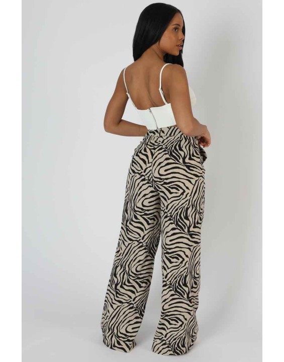 Zebra Print Tailored Trousers Stone