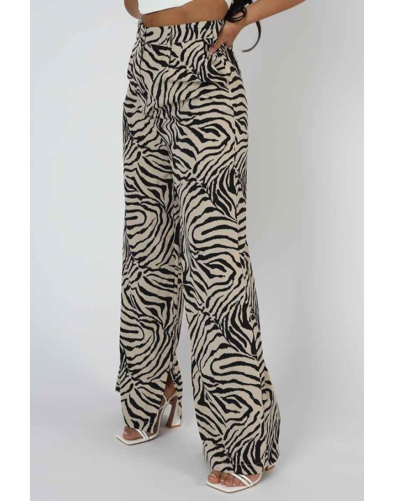 Zebra Print Tailored Trousers Stone