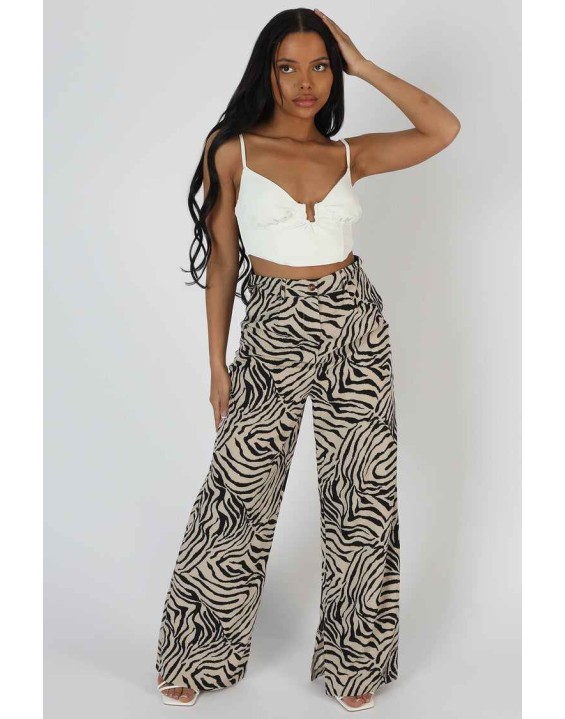 Zebra Print Tailored Trousers Stone