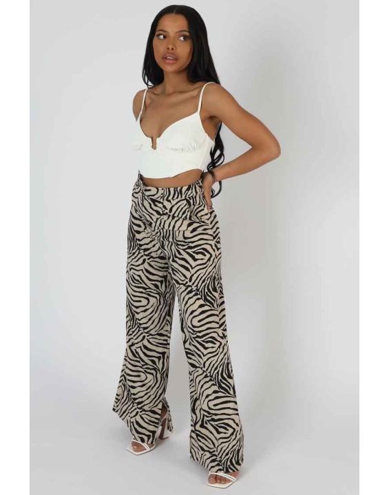 Zebra Print Tailored Trousers Stone