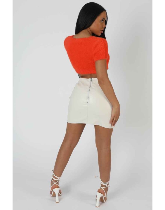 Wrap Waist Pu Mini Skirt Stone
