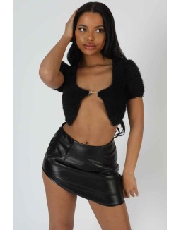 Kaiia Trim Fluffy Knit Top Black