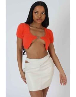 Kaiia Trim Fluffy Knit Top Orange