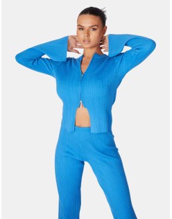 Knitted Zip Front Top Blue