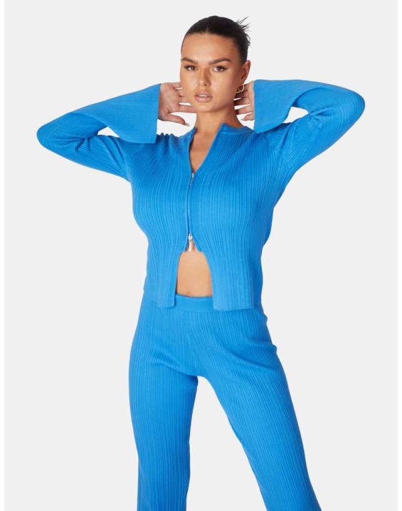 Knitted Zip Front Top Blue