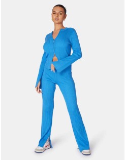 Knitted Zip Front Top Blue