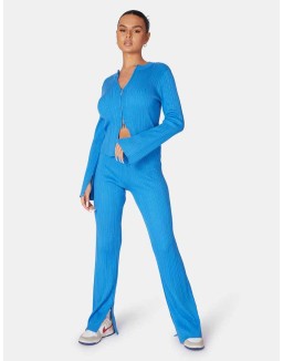 Knitted Zip Front Top Blue