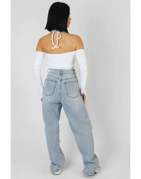 Halterneck Ring Detail Bodysuit Ecru
