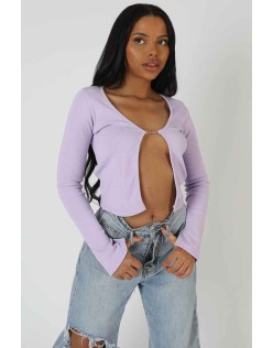Kaiia Trim Ribbed Top Lilac