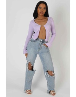 Kaiia Trim Ribbed Top Lilac