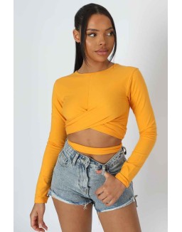 Long Sleeve Wrap Waist Crop Top Mango