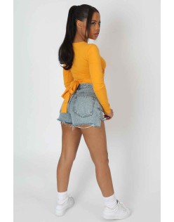 Long Sleeve Wrap Waist Crop Top Mango