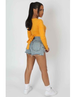 Long Sleeve Wrap Waist Crop Top Mango