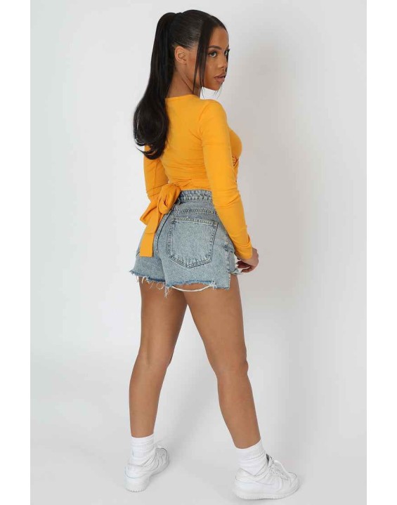 Long Sleeve Wrap Waist Crop Top Mango